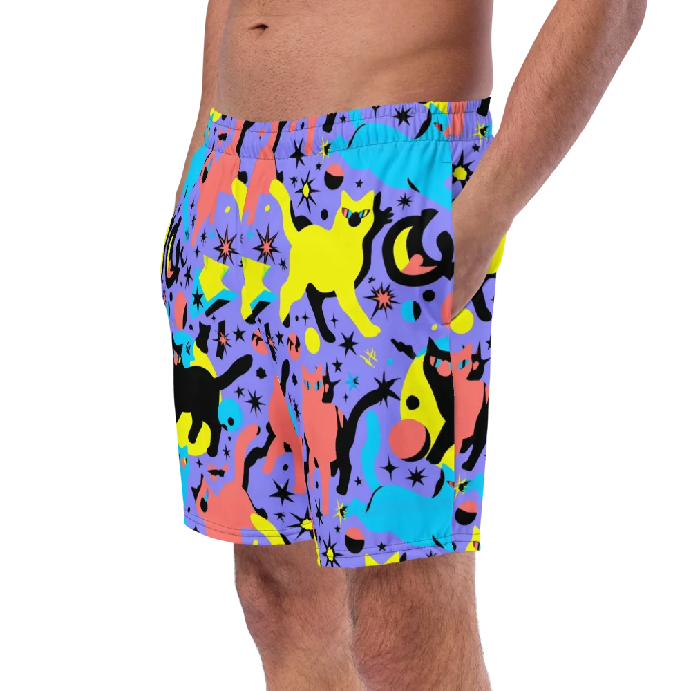 Lunar Meowdown on Swim Trunks — Left Front