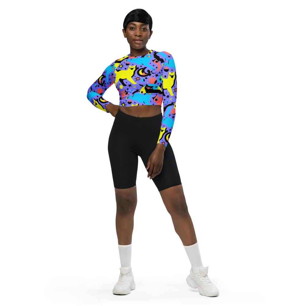 Lunar Meowdown on Long Sleeve Crop Top — Front