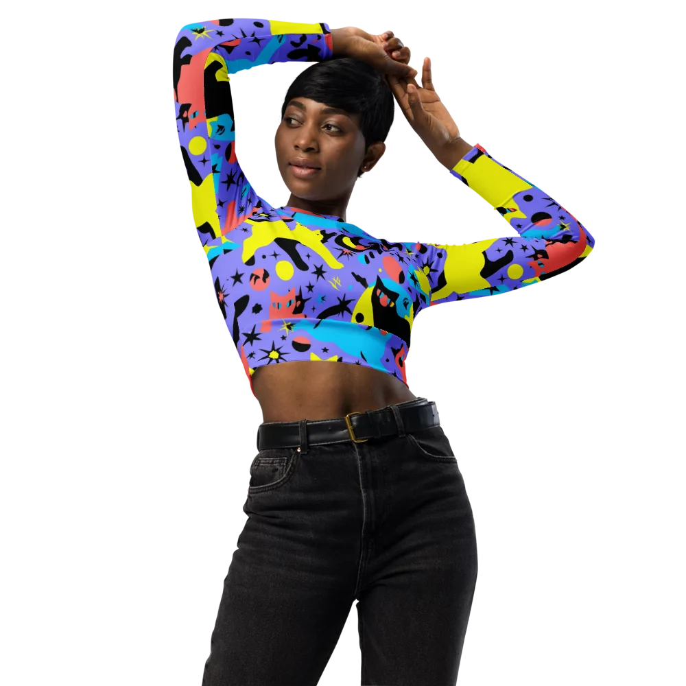 Lunar Meowdown on Long Sleeve Crop Top — Front