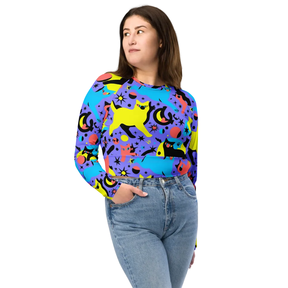 Lunar Meowdown on Long Sleeve Crop Top — Front