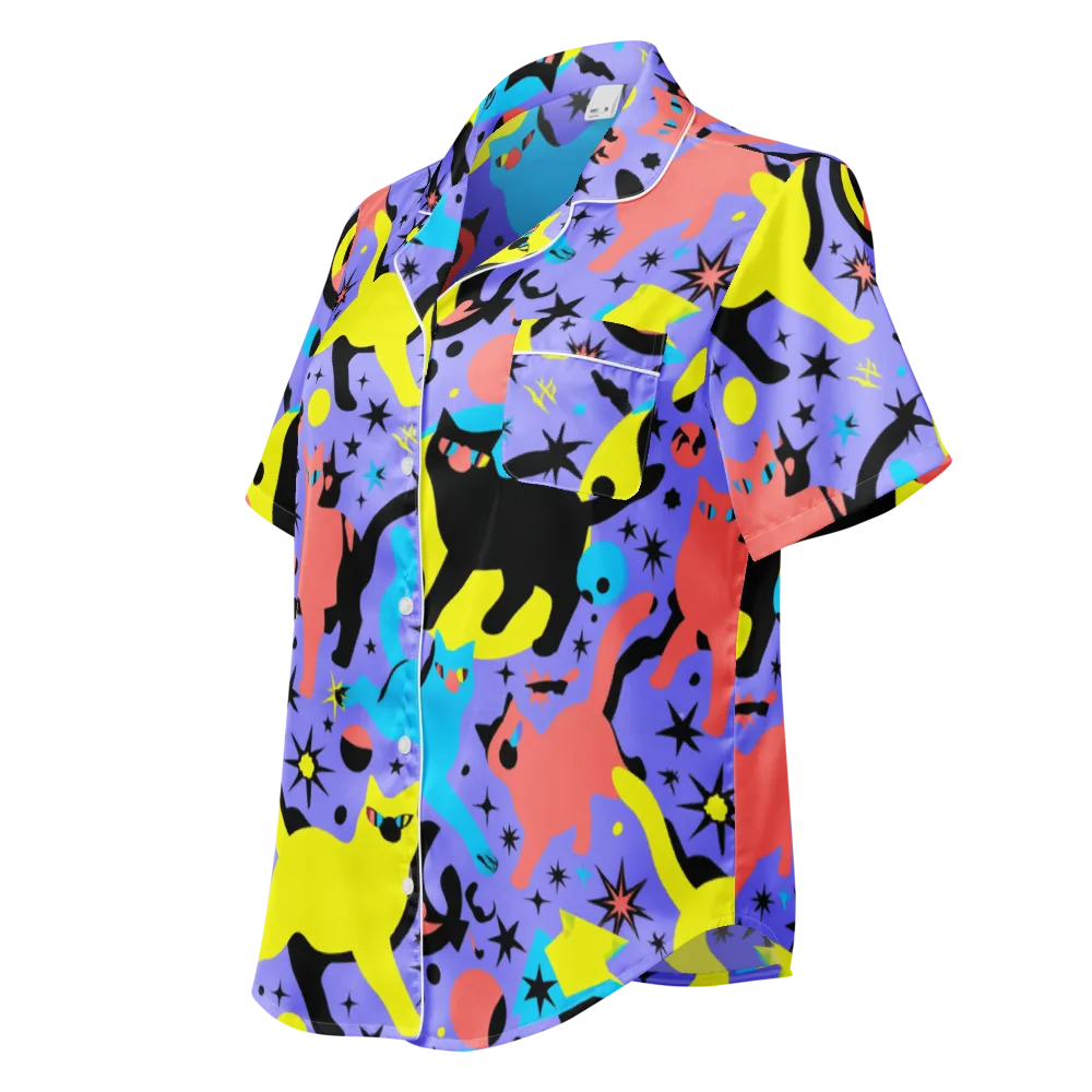 Lunar Meowdown on Women's Short Sleeve Pajama Top — Left Front