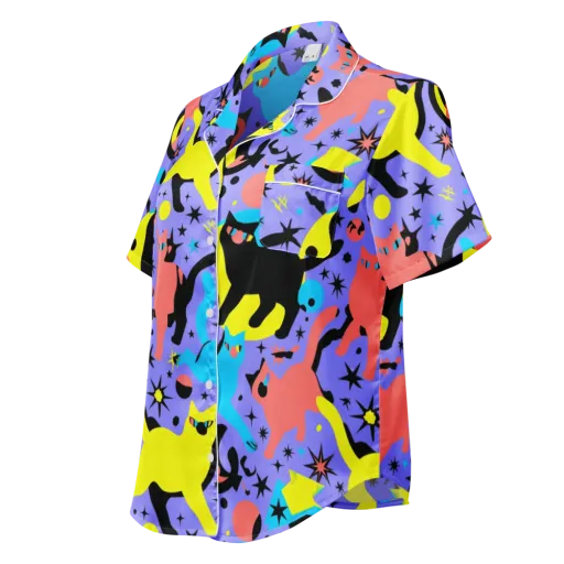 Lunar Meowdown on a Women's Short Sleeve Pajama Top