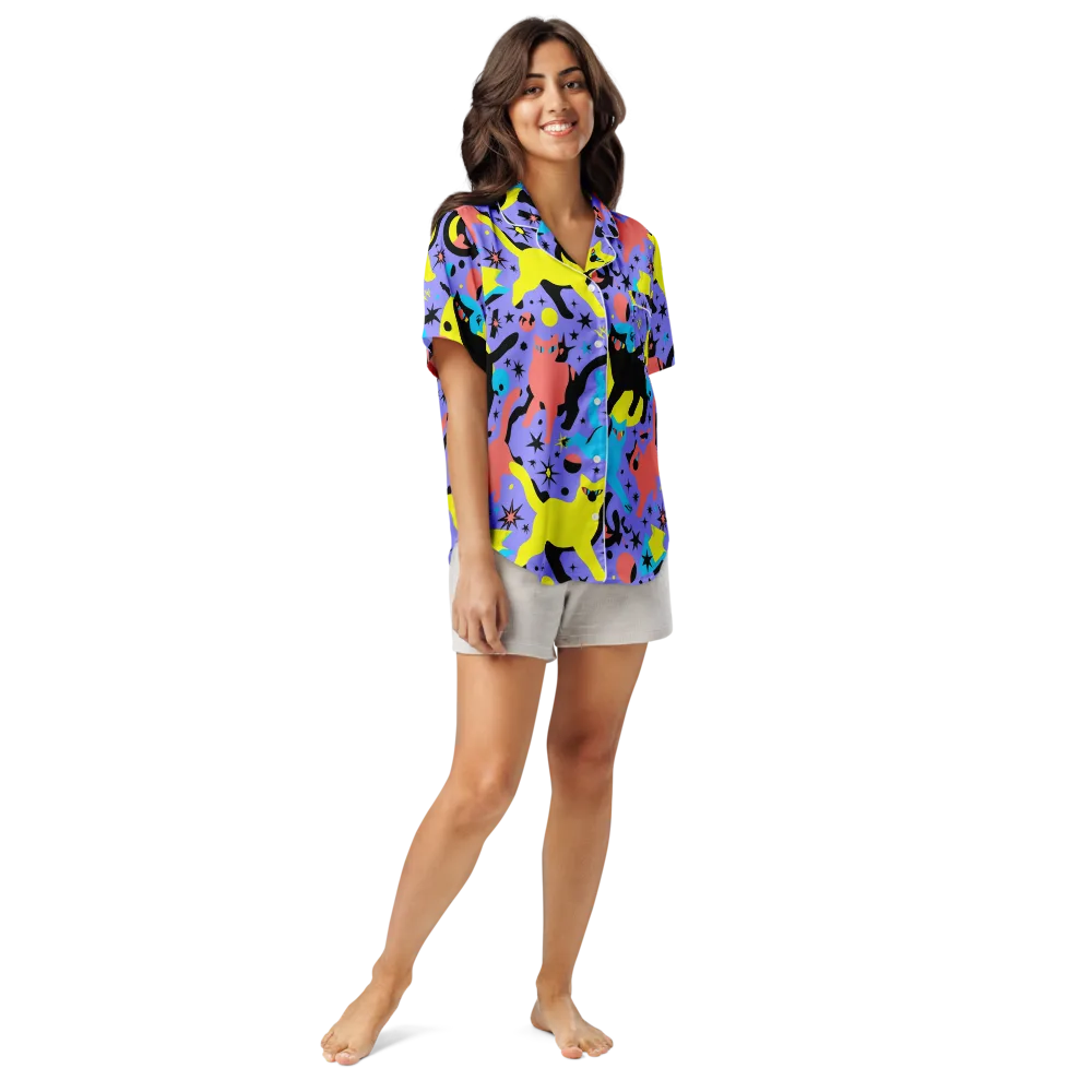 Lunar Meowdown on Women's Short Sleeve Pajama Top — Front