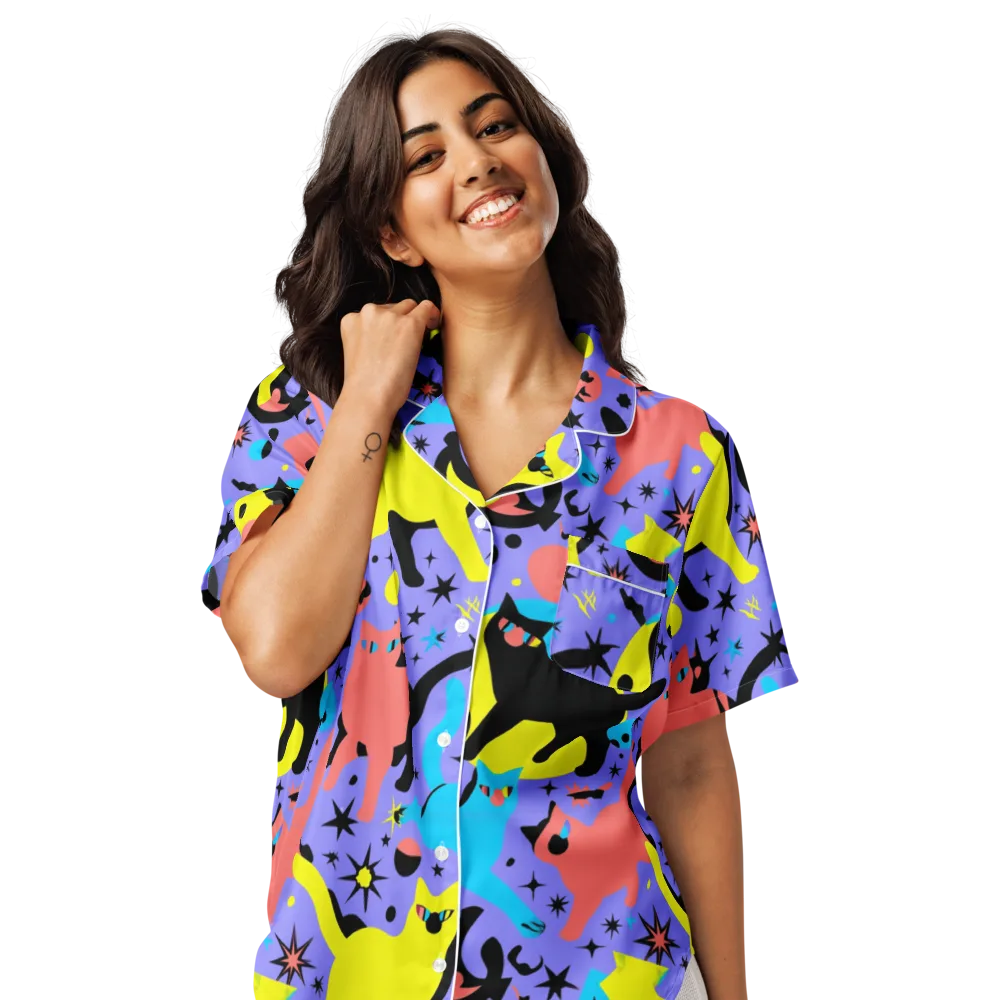 Lunar Meowdown on Women's Short Sleeve Pajama Top — Front