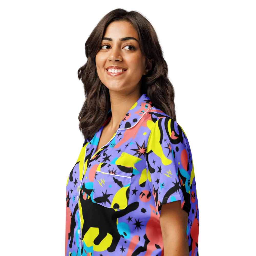 Lunar Meowdown on Women's Short Sleeve Pajama Top — Left Front