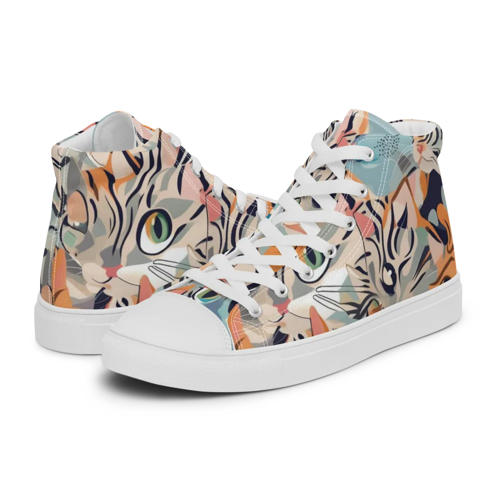 Calico Kaleidoscope on Men's High Top Canvas Shoes — Left