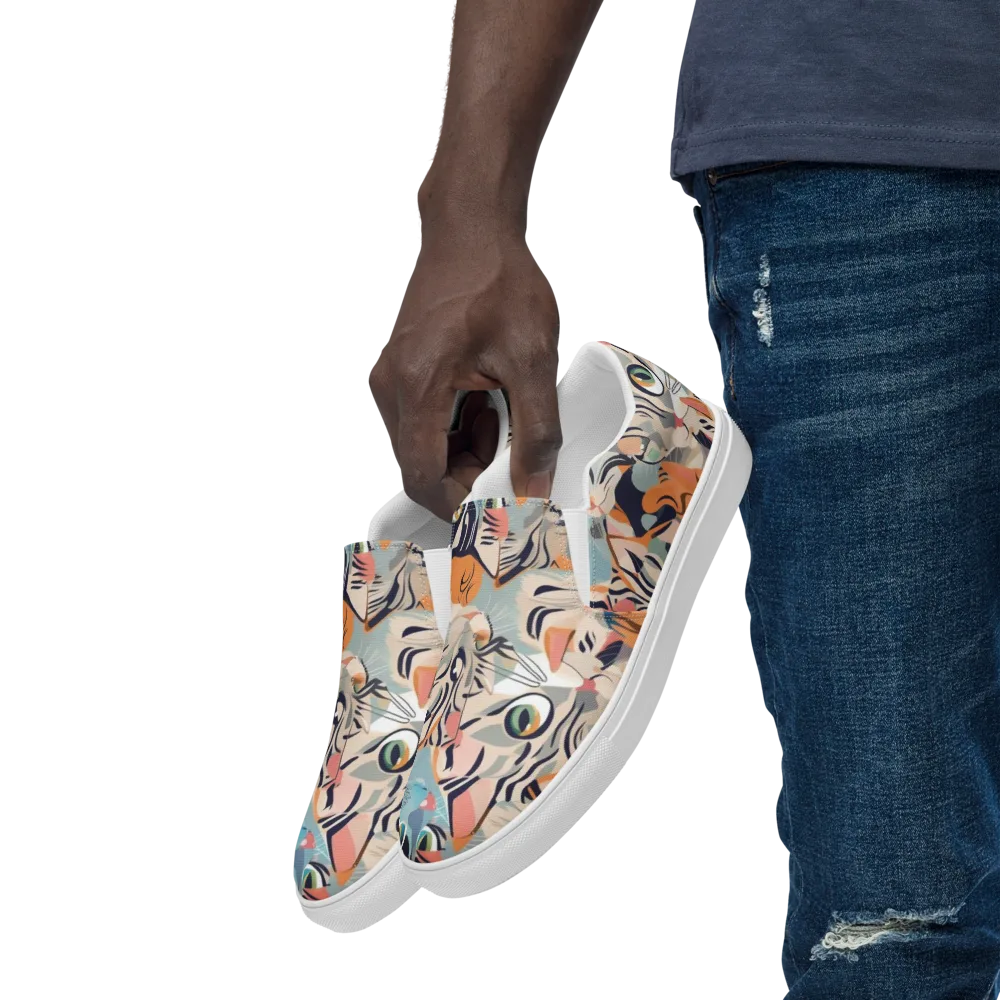 Calico Kaleidoscope on Men's Slip-On Canvas Shoes — Left Front