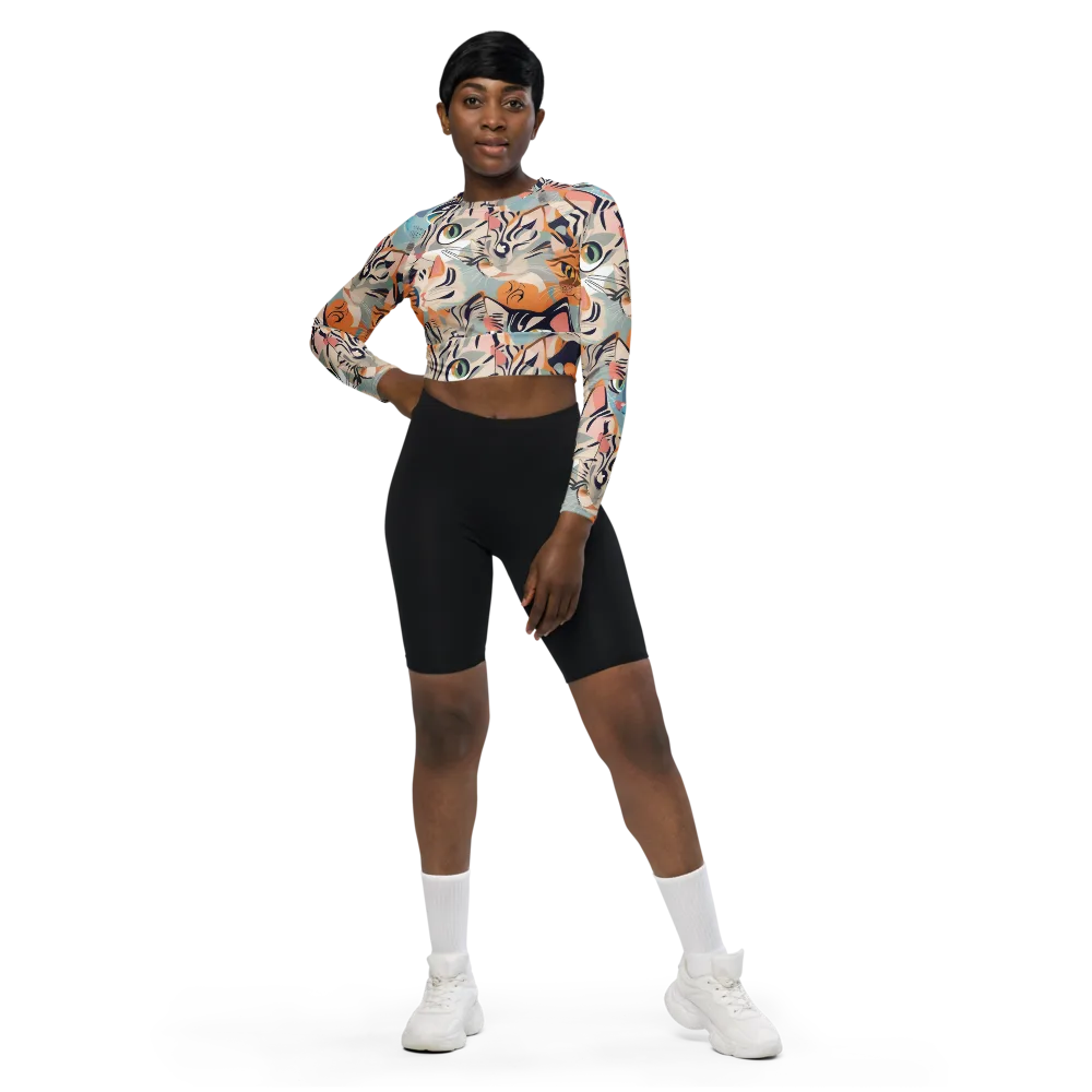 Calico Kaleidoscope on Long Sleeve Crop Top — Front