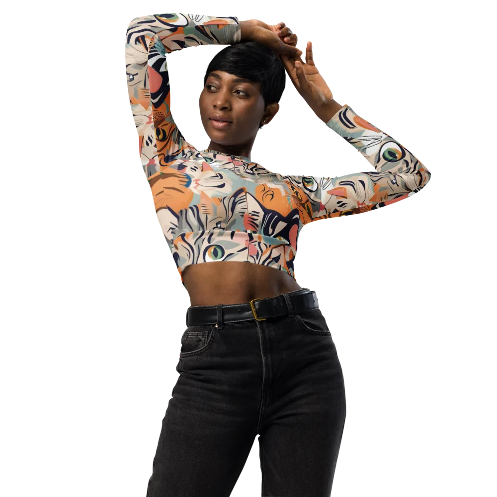 Calico Kaleidoscope on Long Sleeve Crop Top — Front