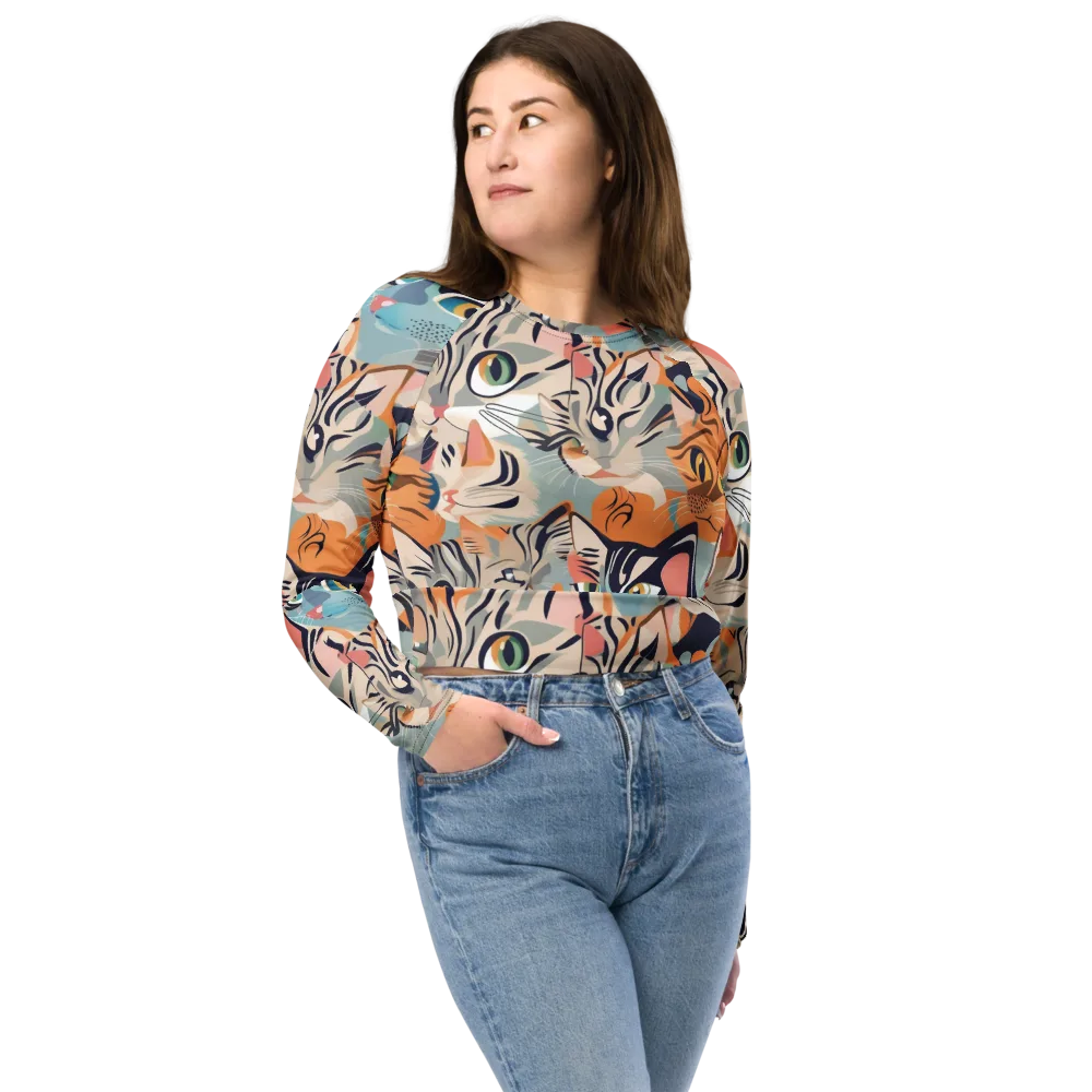 Calico Kaleidoscope on Long Sleeve Crop Top — Front