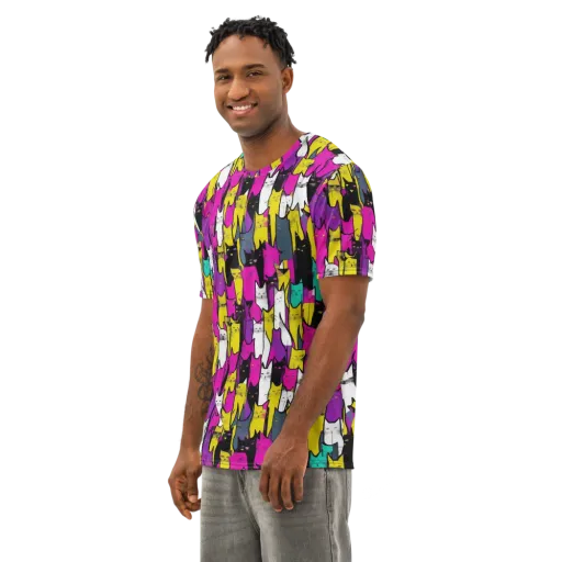 Feline Fever on a Men's Cotton Crew Neck T-Shirt