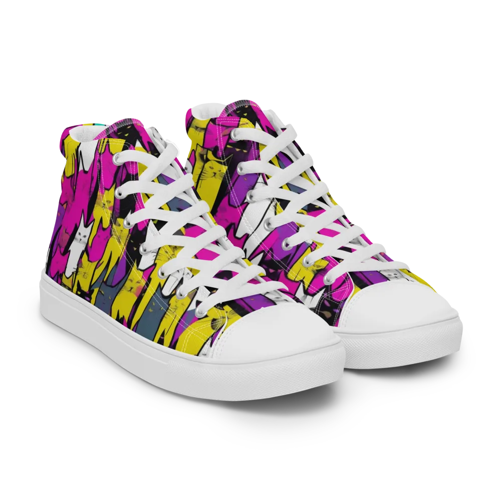 Feline Fever on Men's High Top Canvas Shoes — Right Front