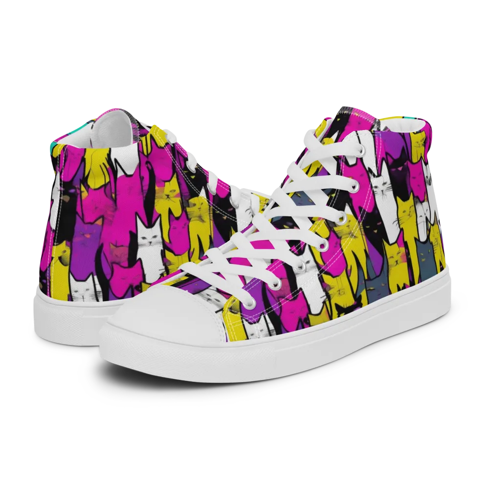 Feline Fever on Men's High Top Canvas Shoes — Left