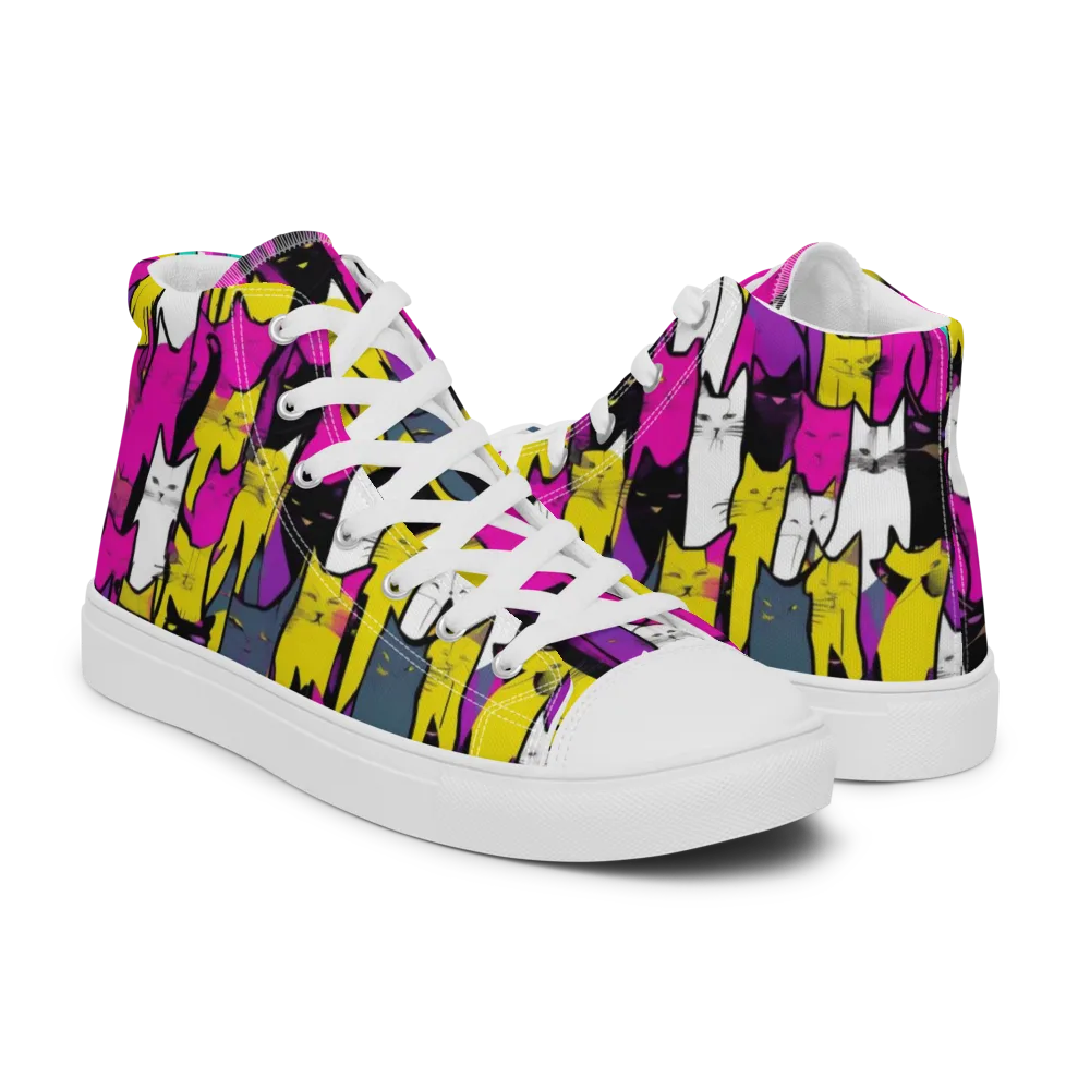Feline Fever on Men's High Top Canvas Shoes — Right