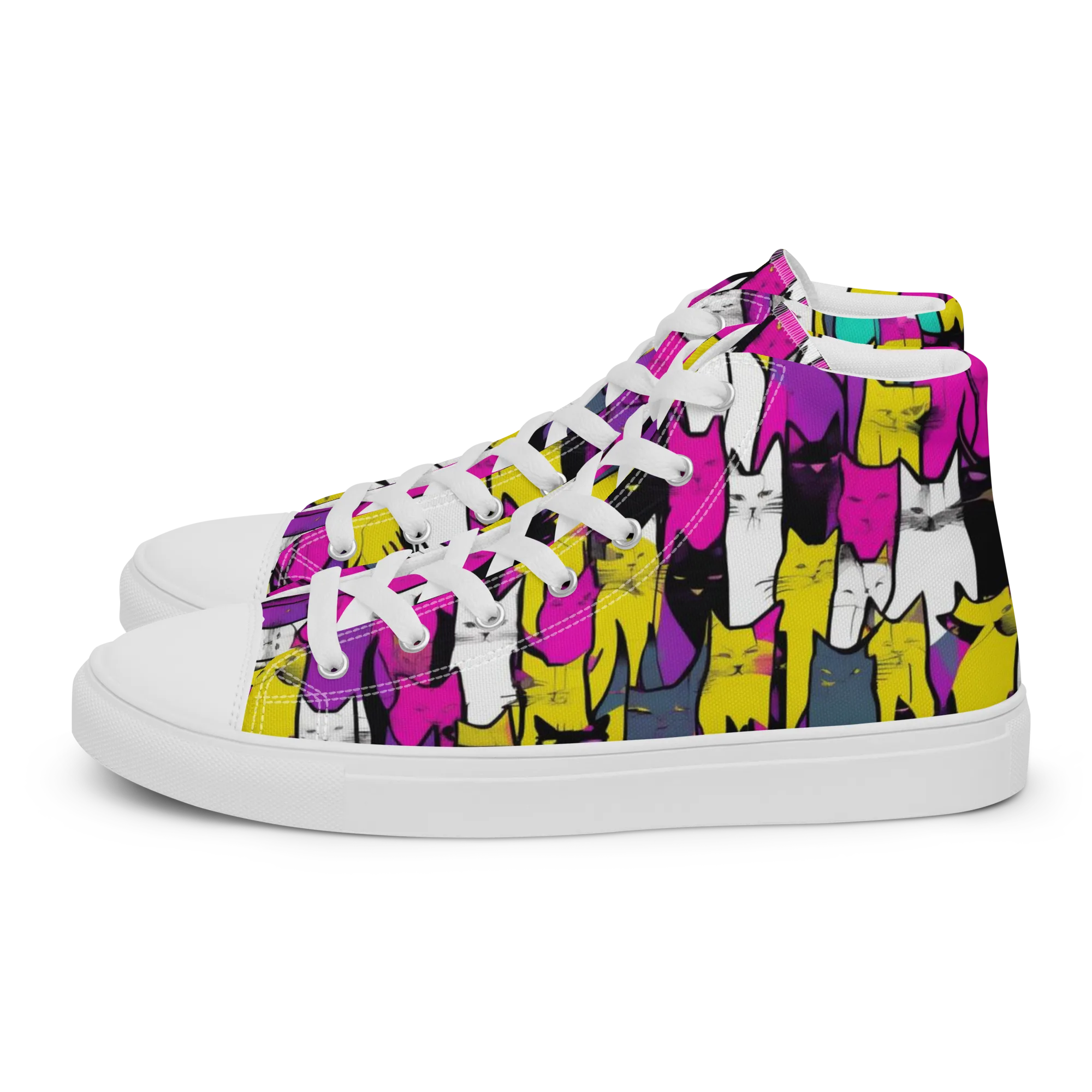 Feline Fever on Women's High Top Canvas Shoes — Left