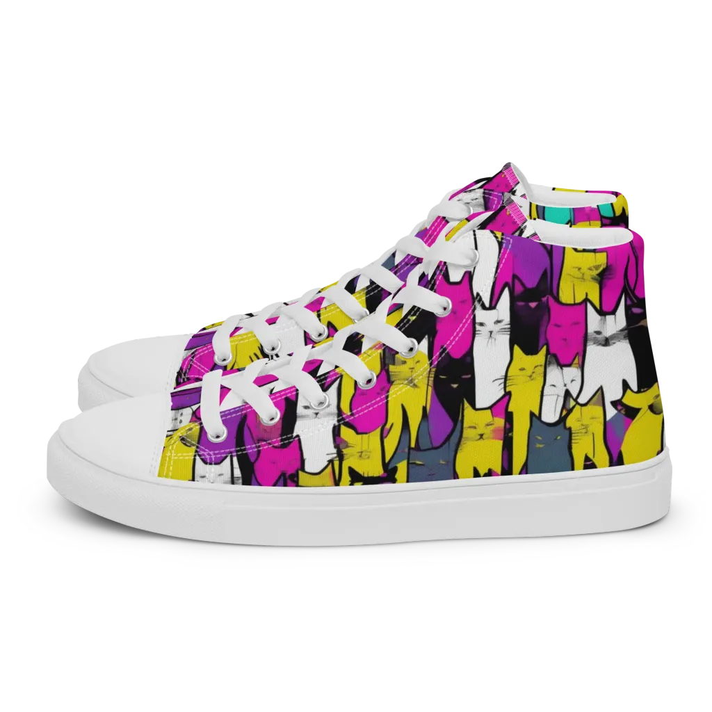 Feline Fever on Women's High Top Canvas Shoes — Left