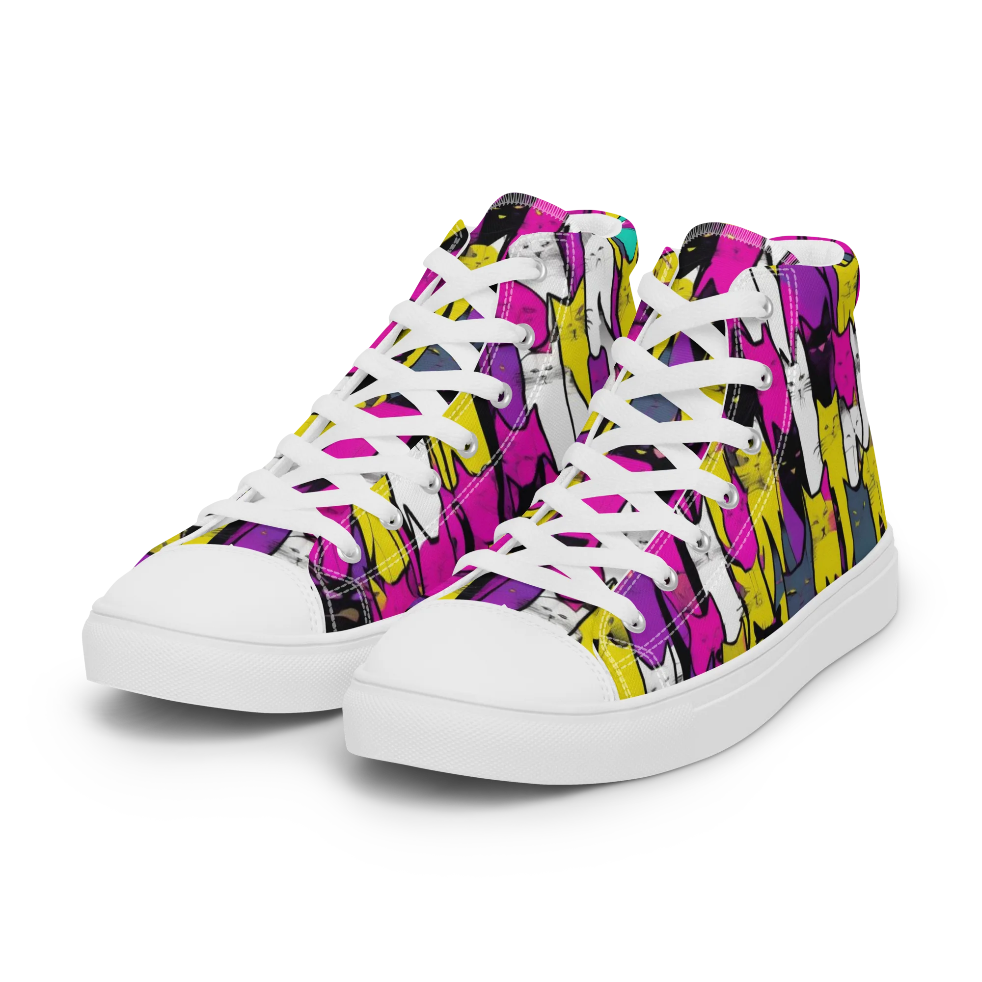 Feline Fever on Women's High Top Canvas Shoes — Left Front