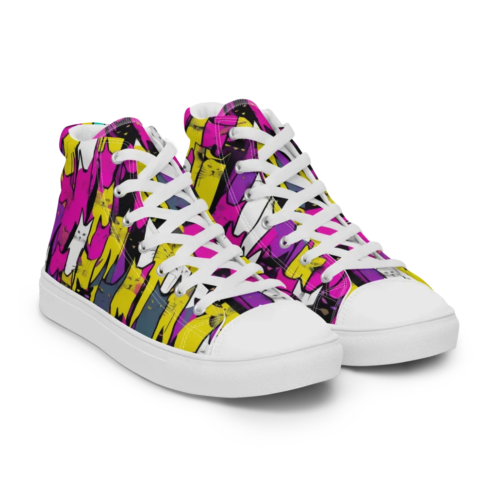Feline Fever on Women's High Top Canvas Shoes — Right Front