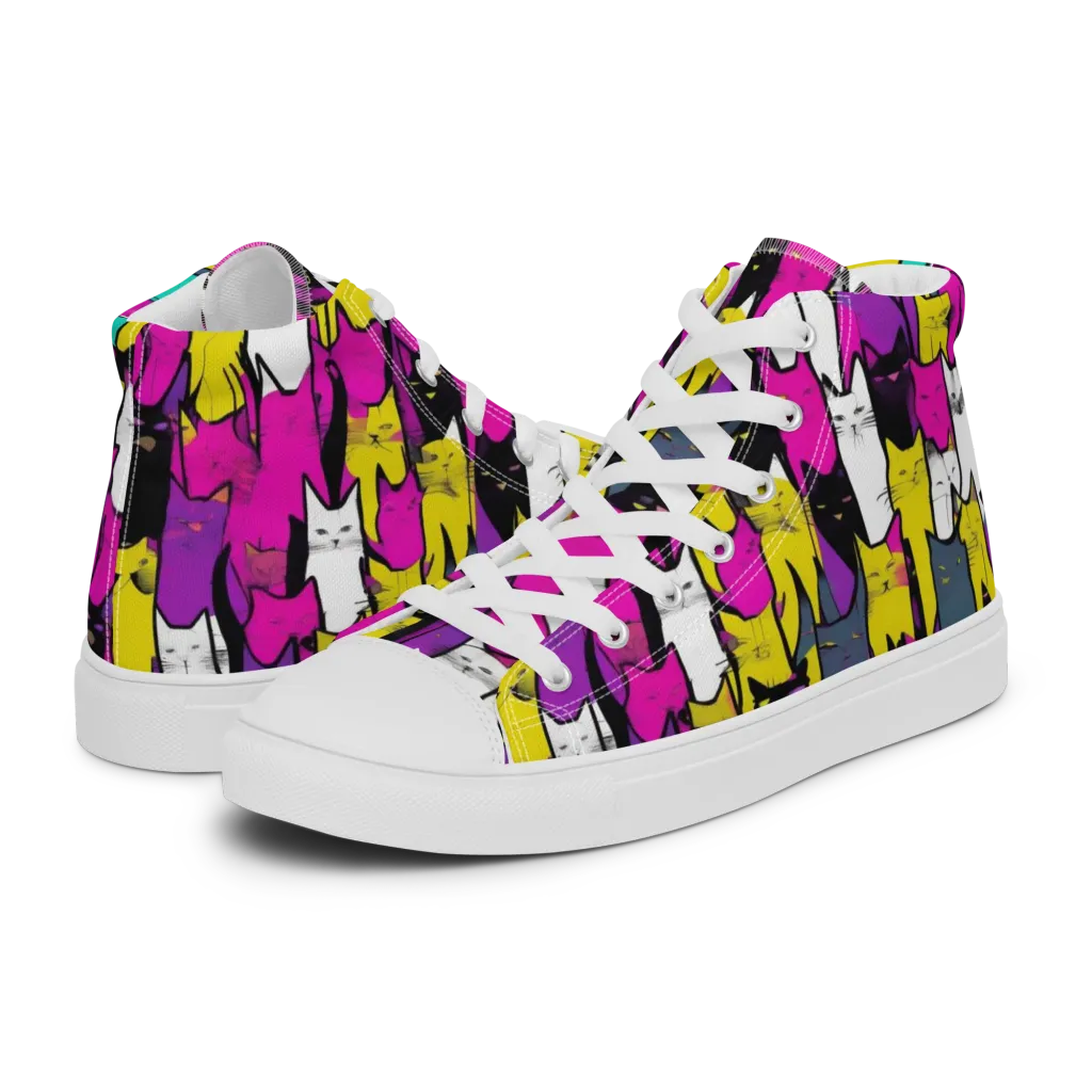 Feline Fever on Women's High Top Canvas Shoes — Left
