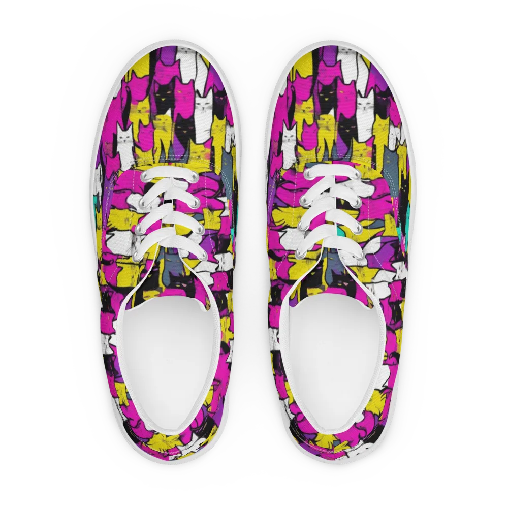 Feline Fever on Men's Lace-Up Canvas Shoes — Front