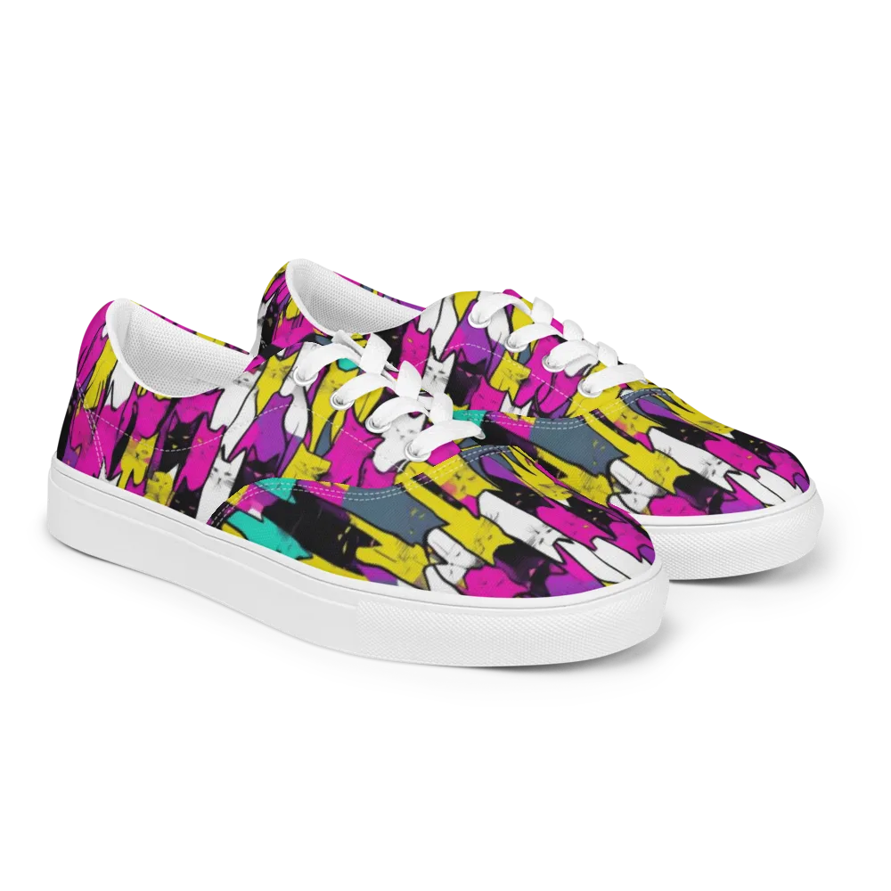 Feline Fever on Men's Lace-Up Canvas Shoes — Right Front