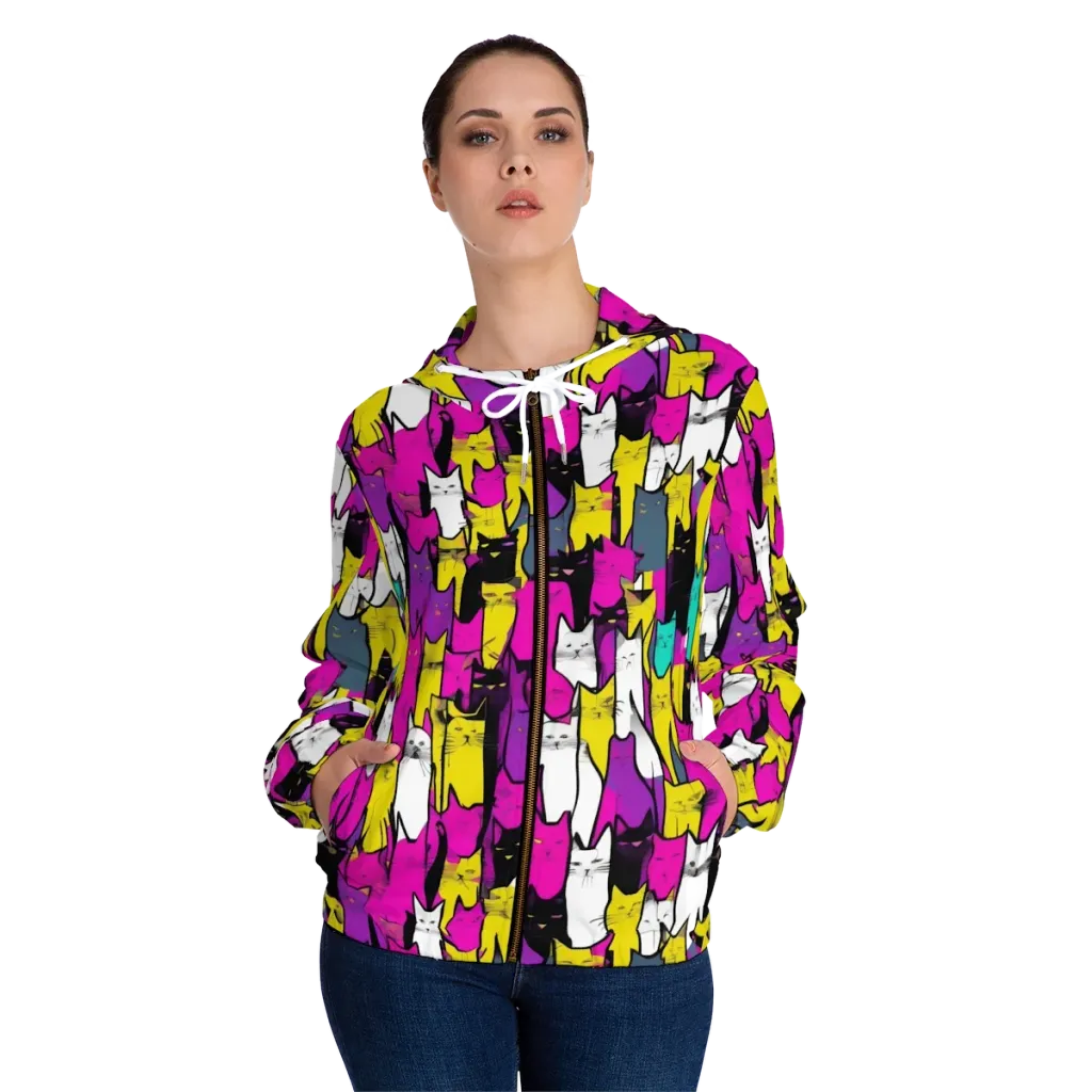 Feline Fever on Women's Full-Zip Hoodie — Front On Person