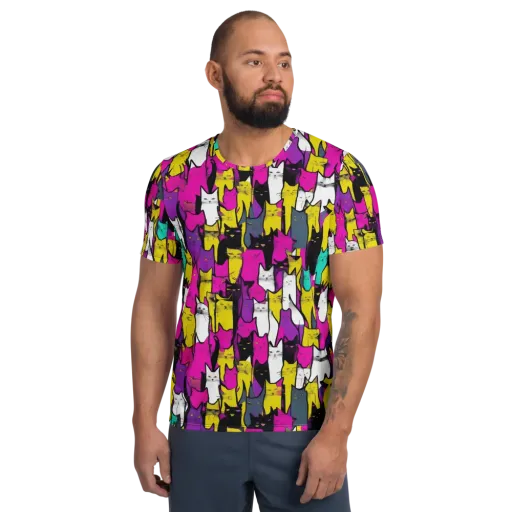 Feline Fever on a Men's Athletic T-Shirt