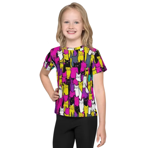 Feline Fever on a Kids Crew Neck T-Shirt