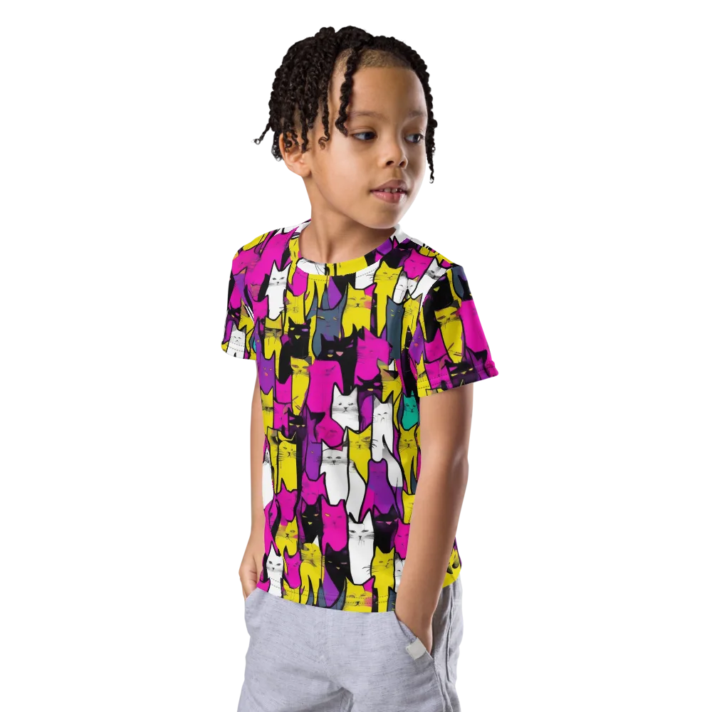 Feline Fever on Kids Crew Neck T-Shirt — Left Front