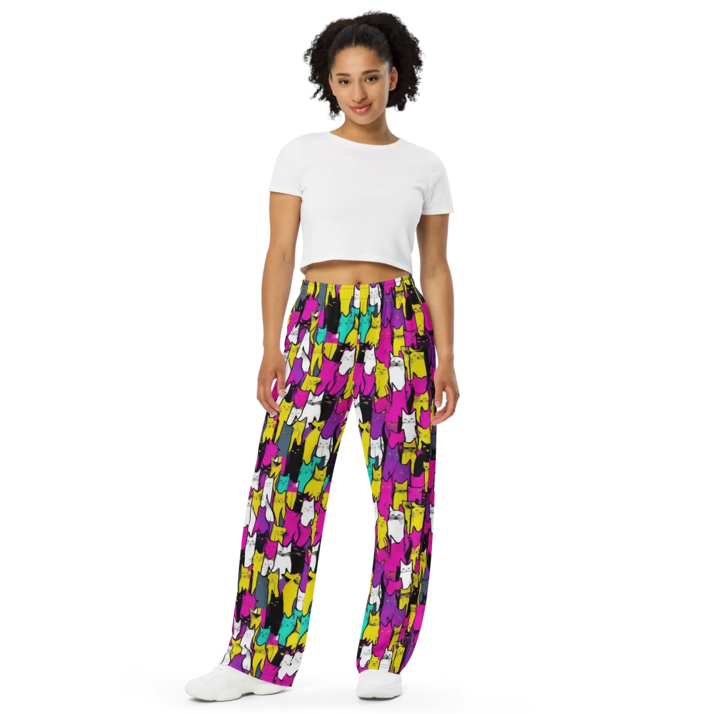 Feline Fever on Wide-Leg Pants — Front
