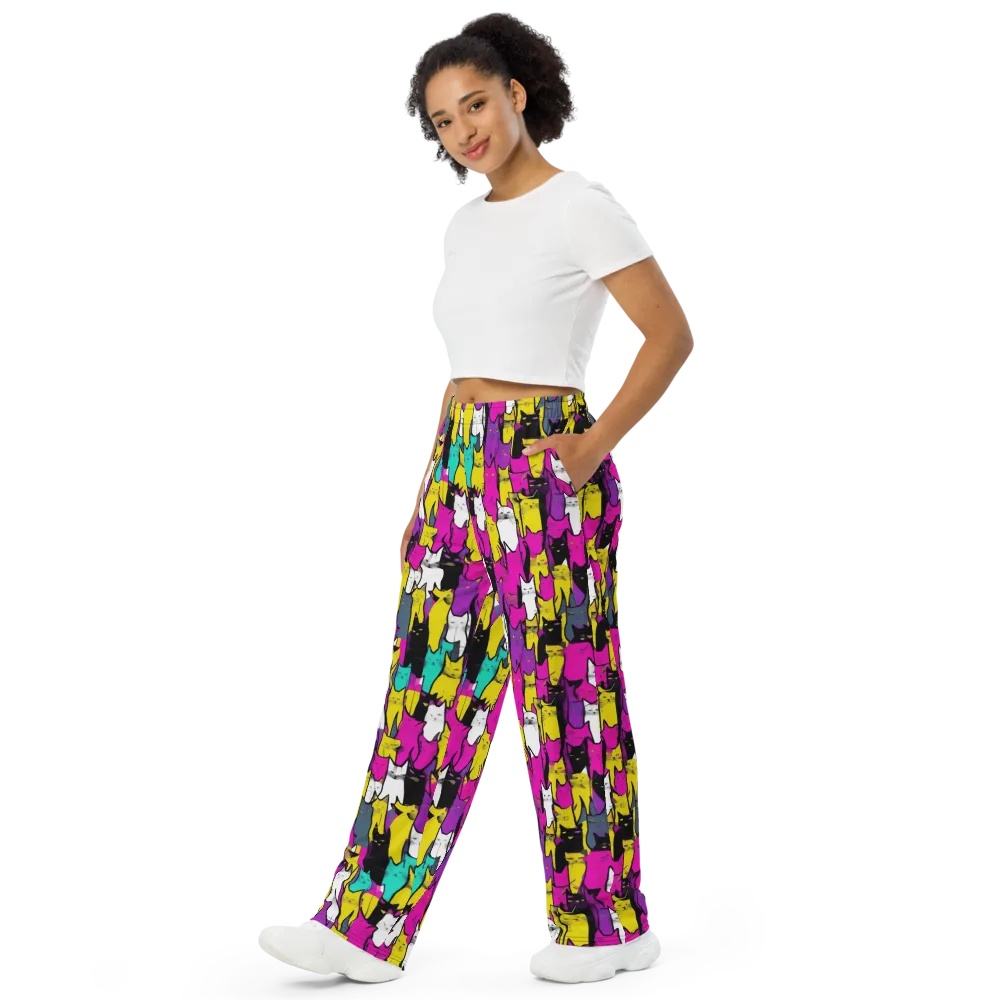 Feline Fever on Wide-Leg Pants — Left Front