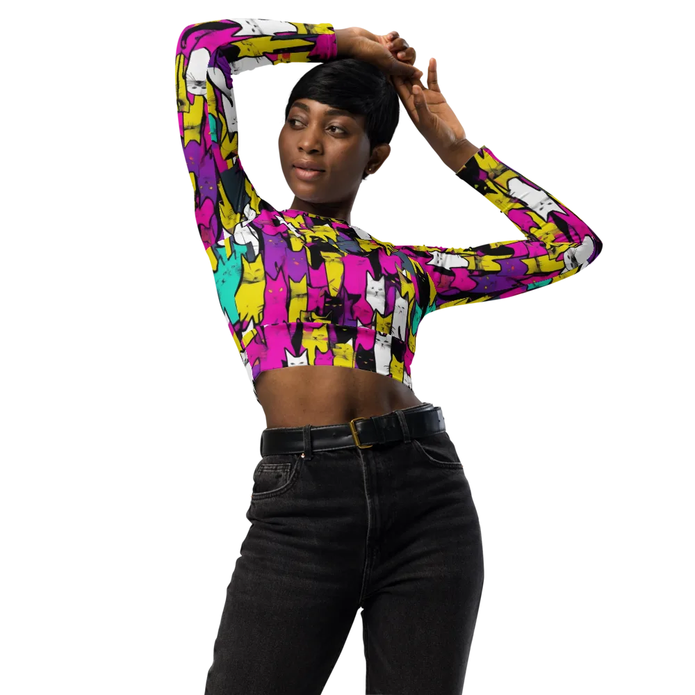 Feline Fever on Long Sleeve Crop Top — Front