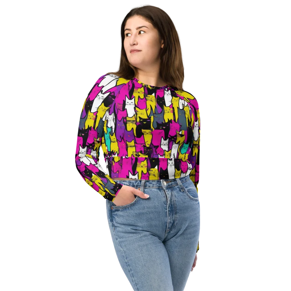 Feline Fever on Long Sleeve Crop Top — Front