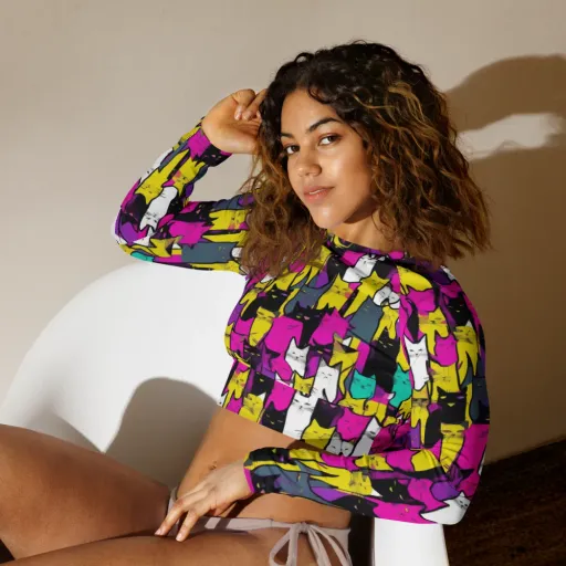 Feline Fever on a Long Sleeve Crop Top