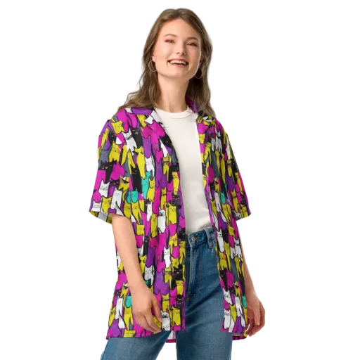 Feline Fever on a Button Shirt