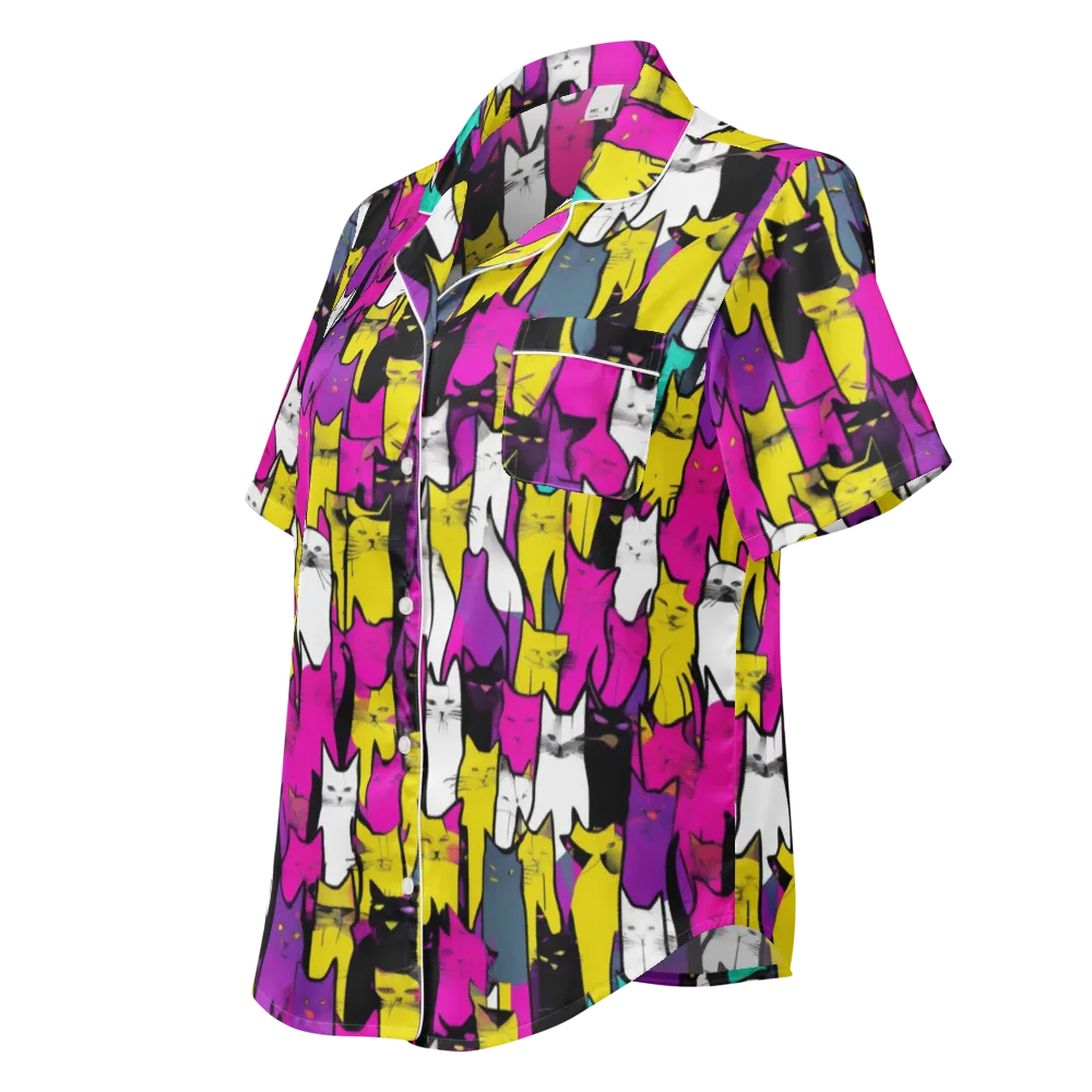 Feline Fever on Women's Short Sleeve Pajama Top — Left Front