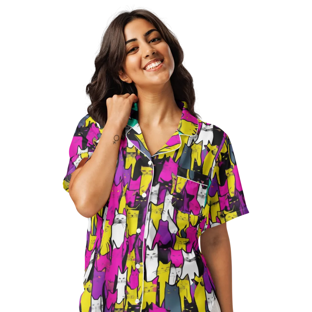 Feline Fever on Women's Short Sleeve Pajama Top — Front