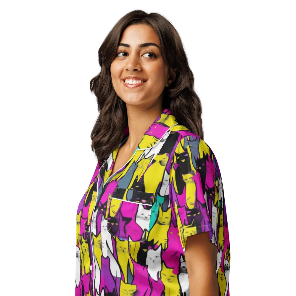Feline Fever on Women's Short Sleeve Pajama Top — Left Front