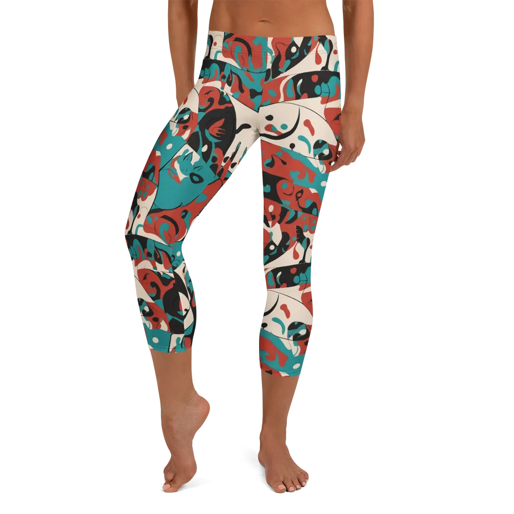 Coral Catwalk on Capri Leggings — Front