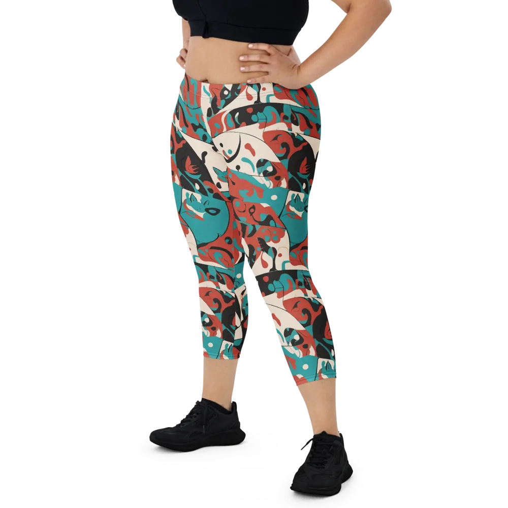 Coral Catwalk on Capri Leggings — Front