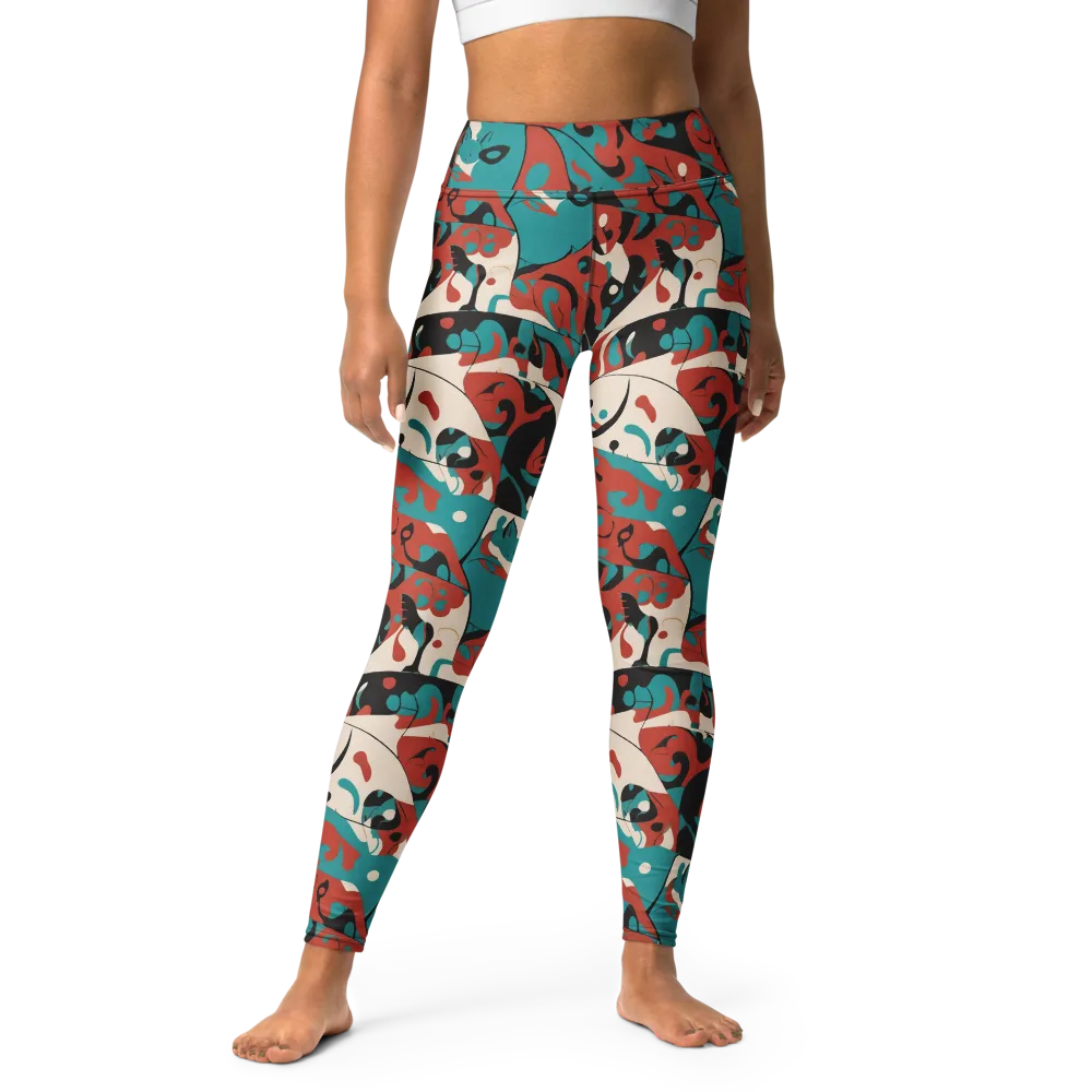 Coral Catwalk on Yoga Leggings — Front