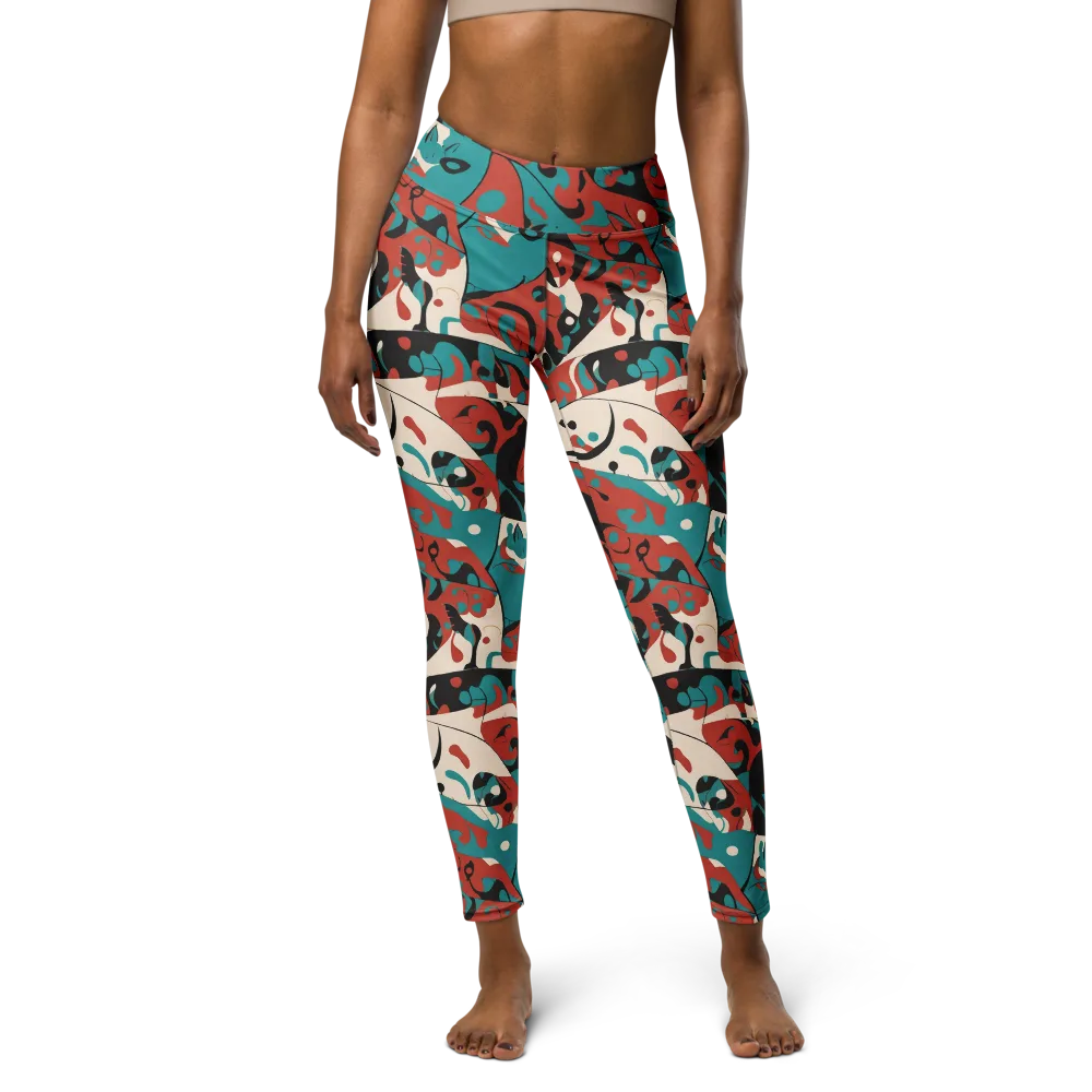 Coral Catwalk on Yoga Leggings — Front