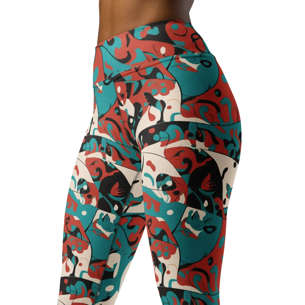Coral Catwalk on Yoga Leggings — Left Front