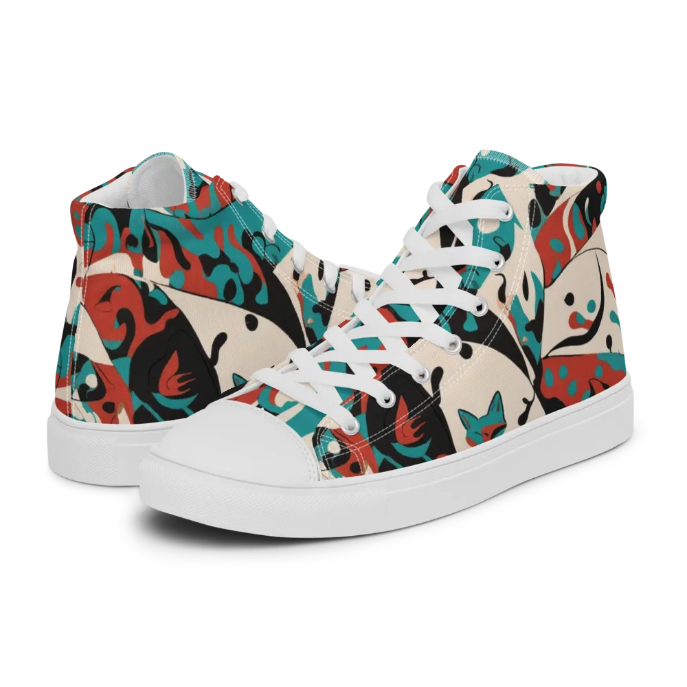 Coral Catwalk on Men's High Top Canvas Shoes — Left