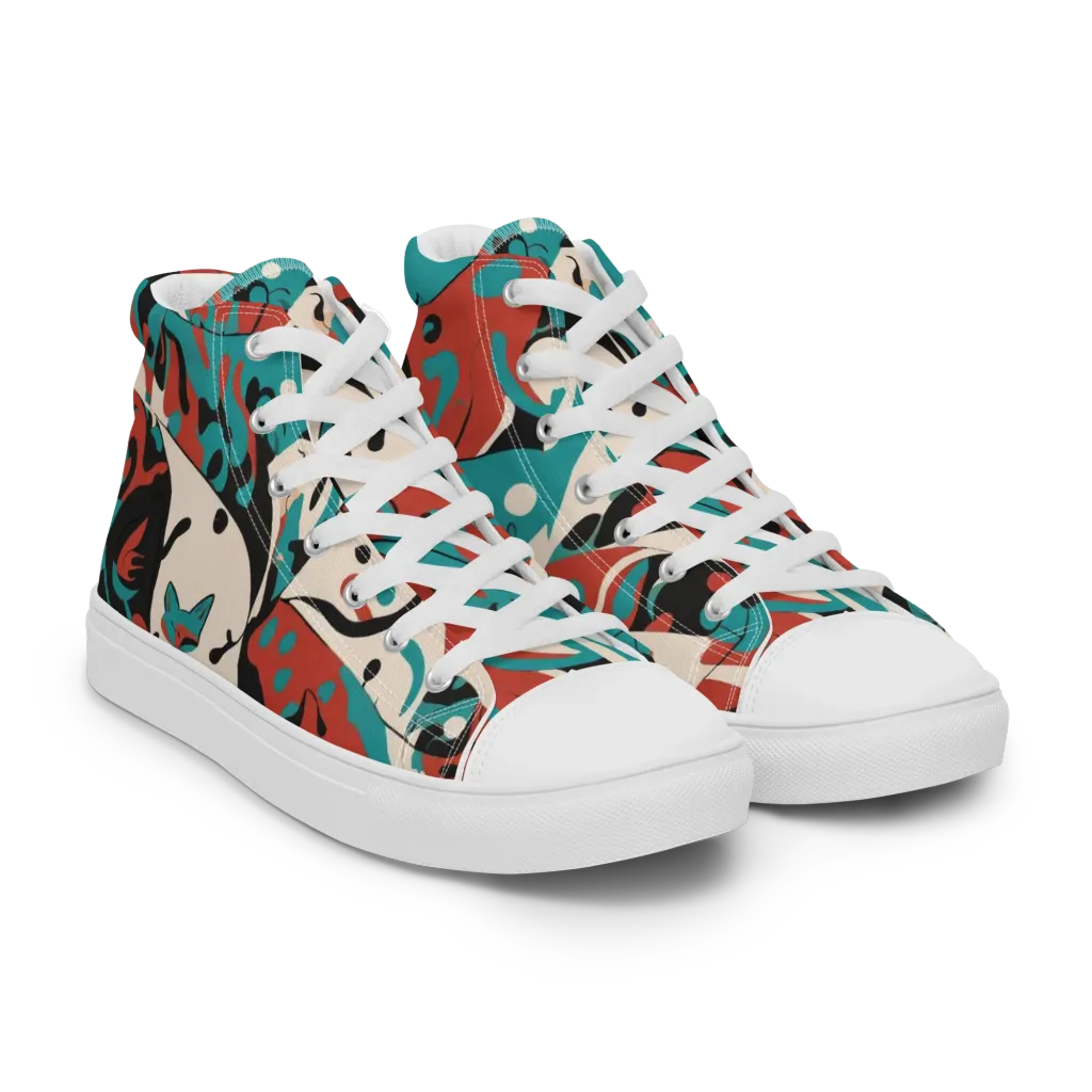 Coral Catwalk on Women's High Top Canvas Shoes — Right Front