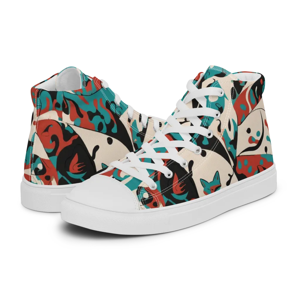 Coral Catwalk on Women's High Top Canvas Shoes — Left