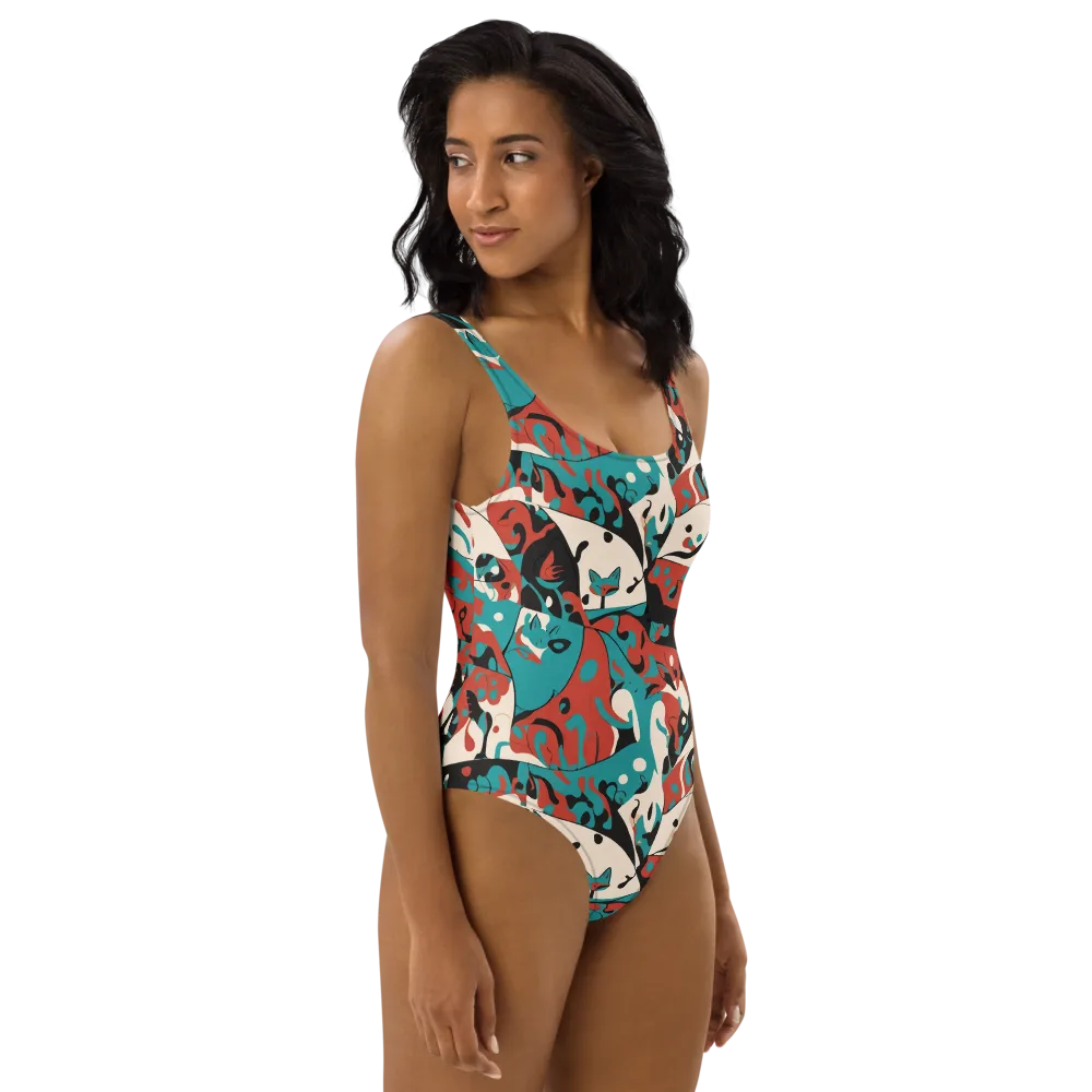 Coral Catwalk on One-Piece Swimsuit — Right