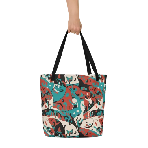 Coral Catwalk on a Large Tote Bag W/ Pocket