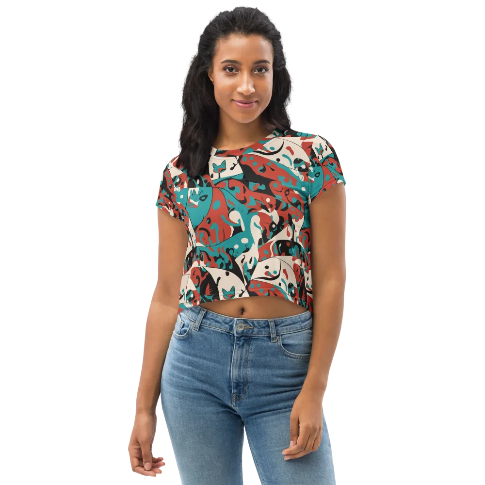 Coral Catwalk on Crop Tee — Front