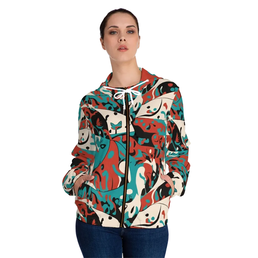 Coral Catwalk on Women's Full-Zip Hoodie — Front On Person